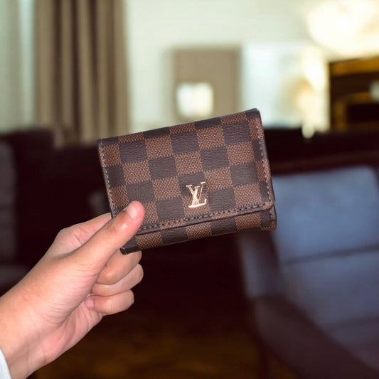 Checkered Mini Wallet - Brown