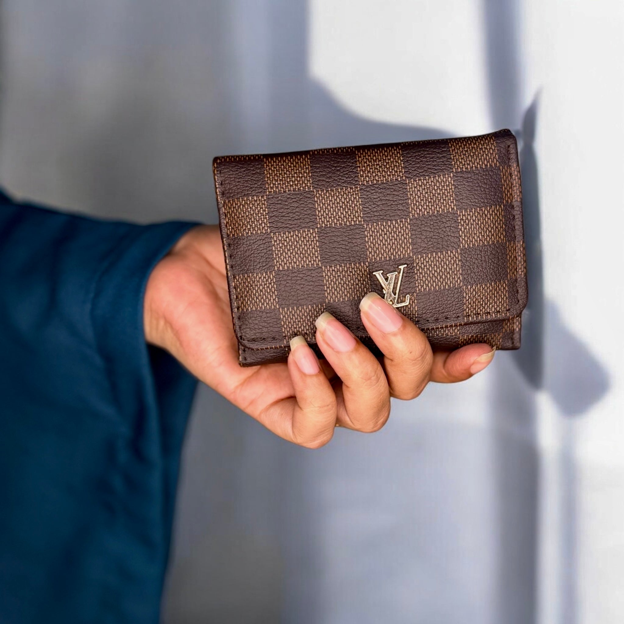 Checkered Mini Wallet - Brown