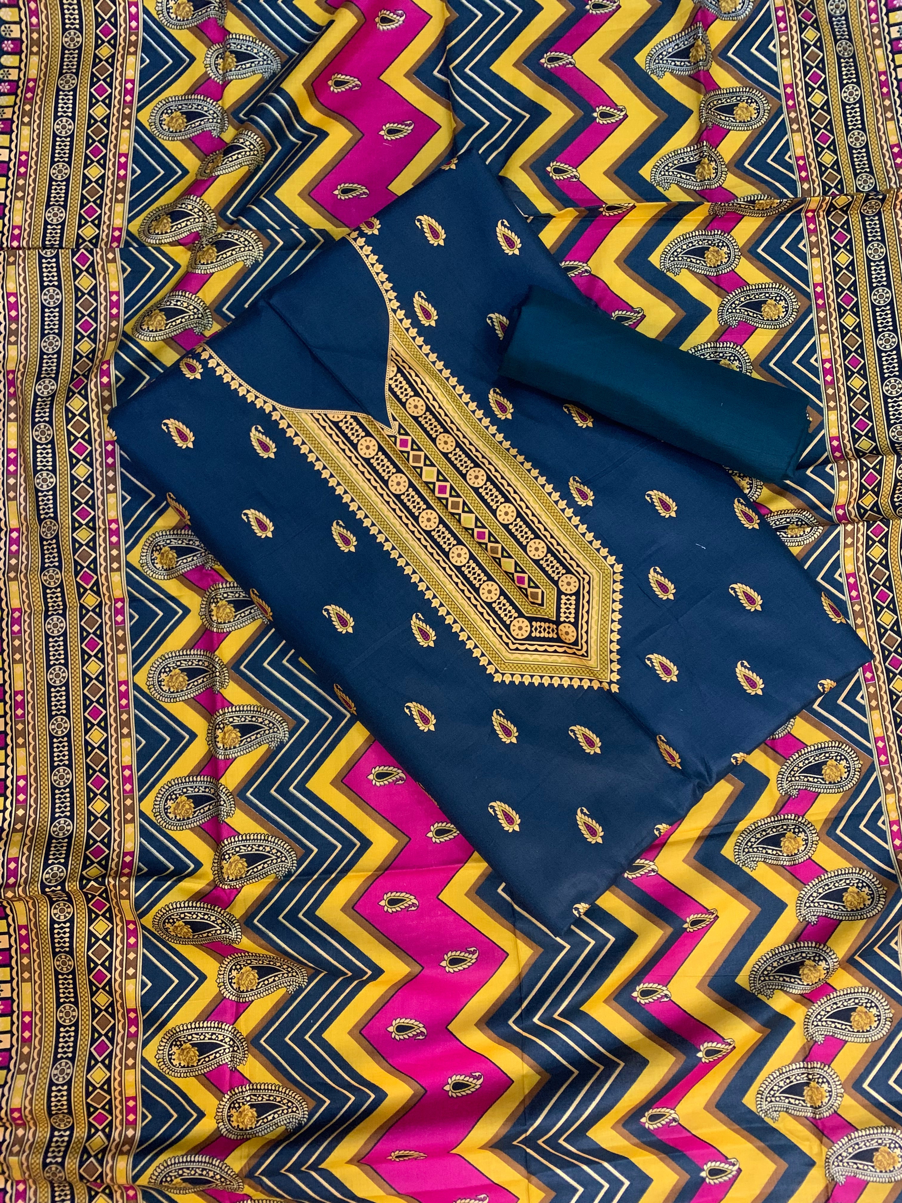 3 Pc Unstitched Lawn Suit - Printed