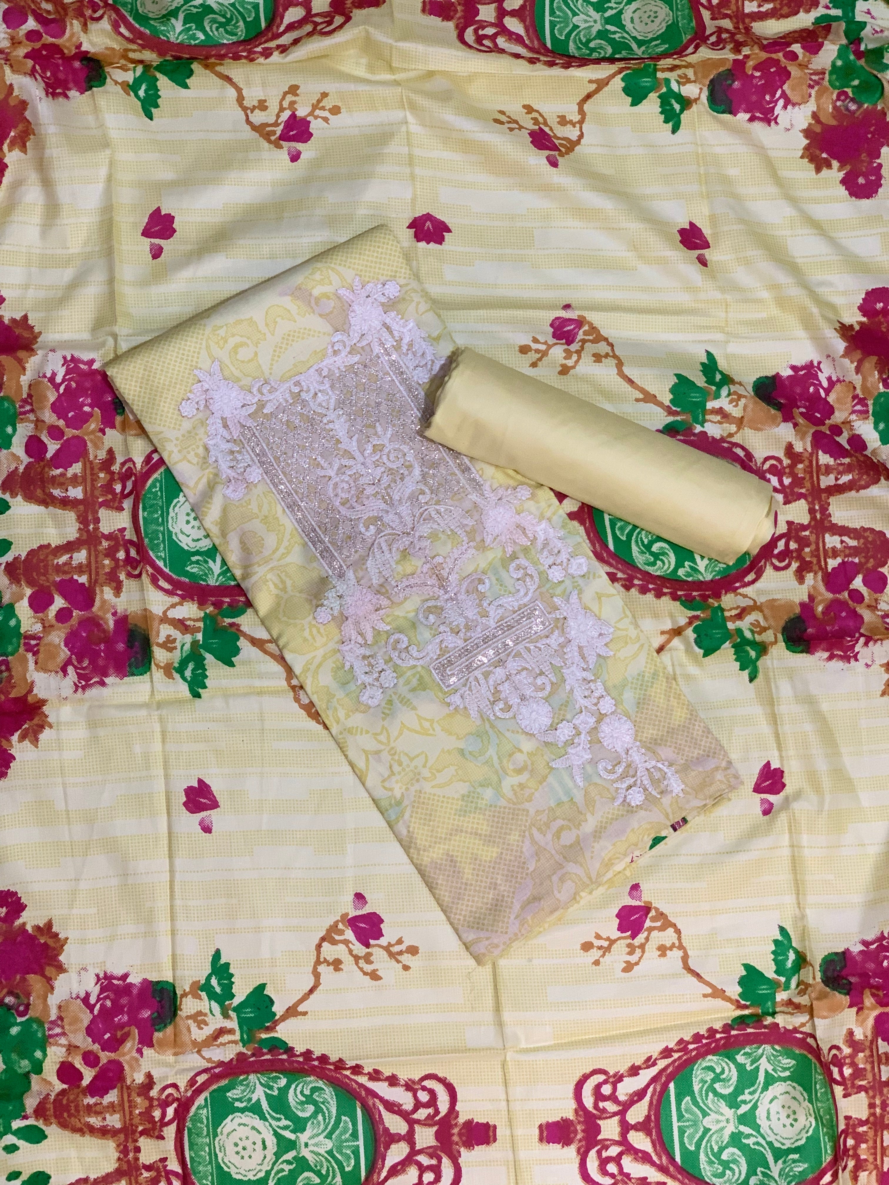 3 Pc Unstitched Lawn Suit - Embroidered