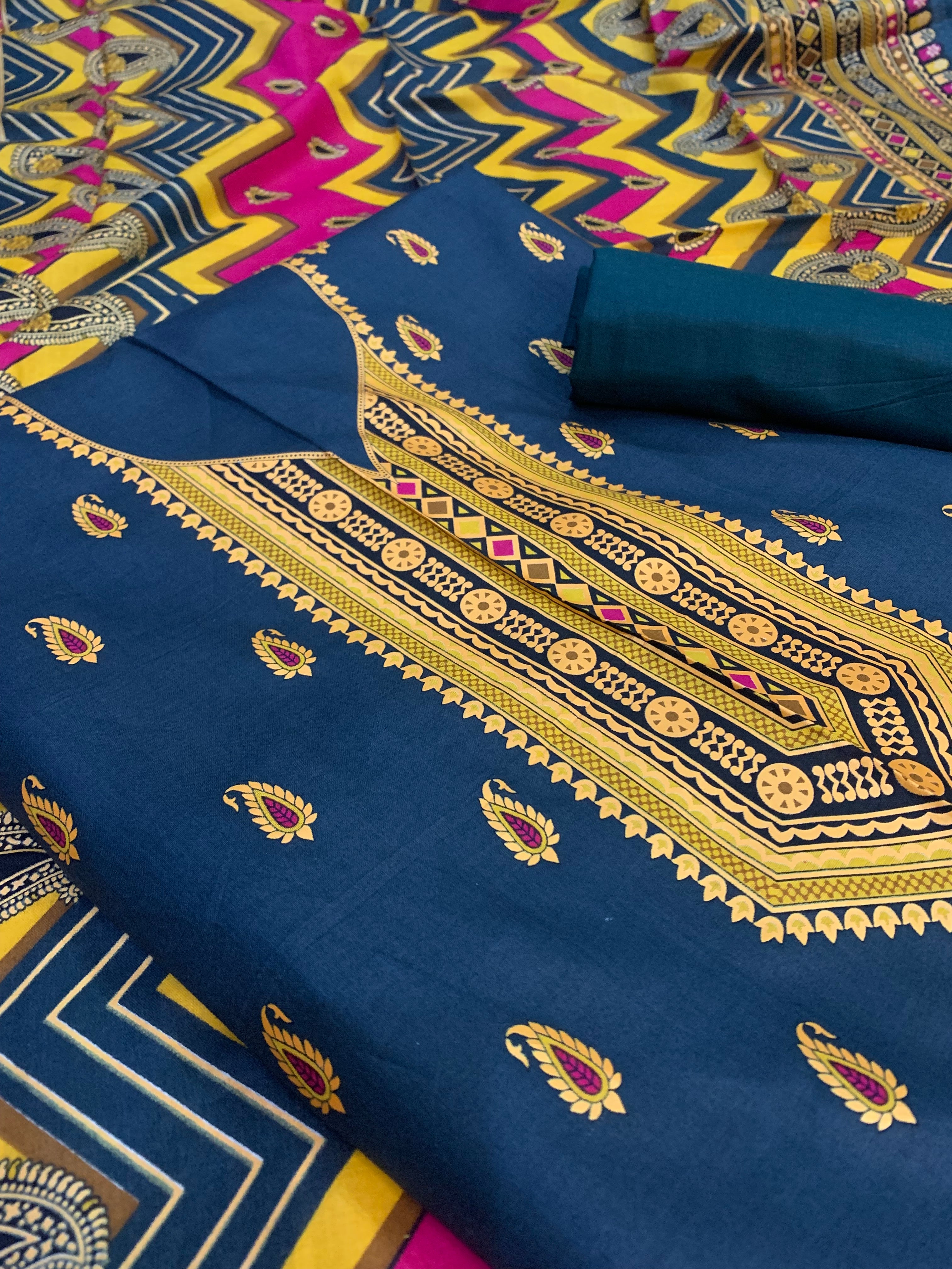 3 Pc Unstitched Lawn Suit - Printed