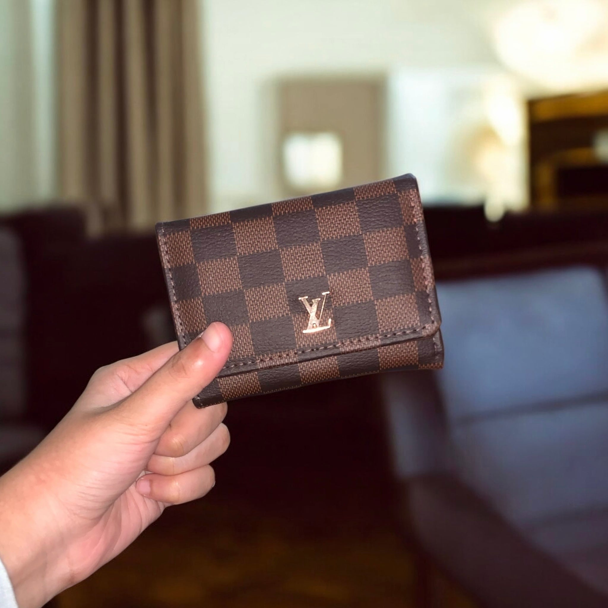 Checkered Mini Wallet - Brown