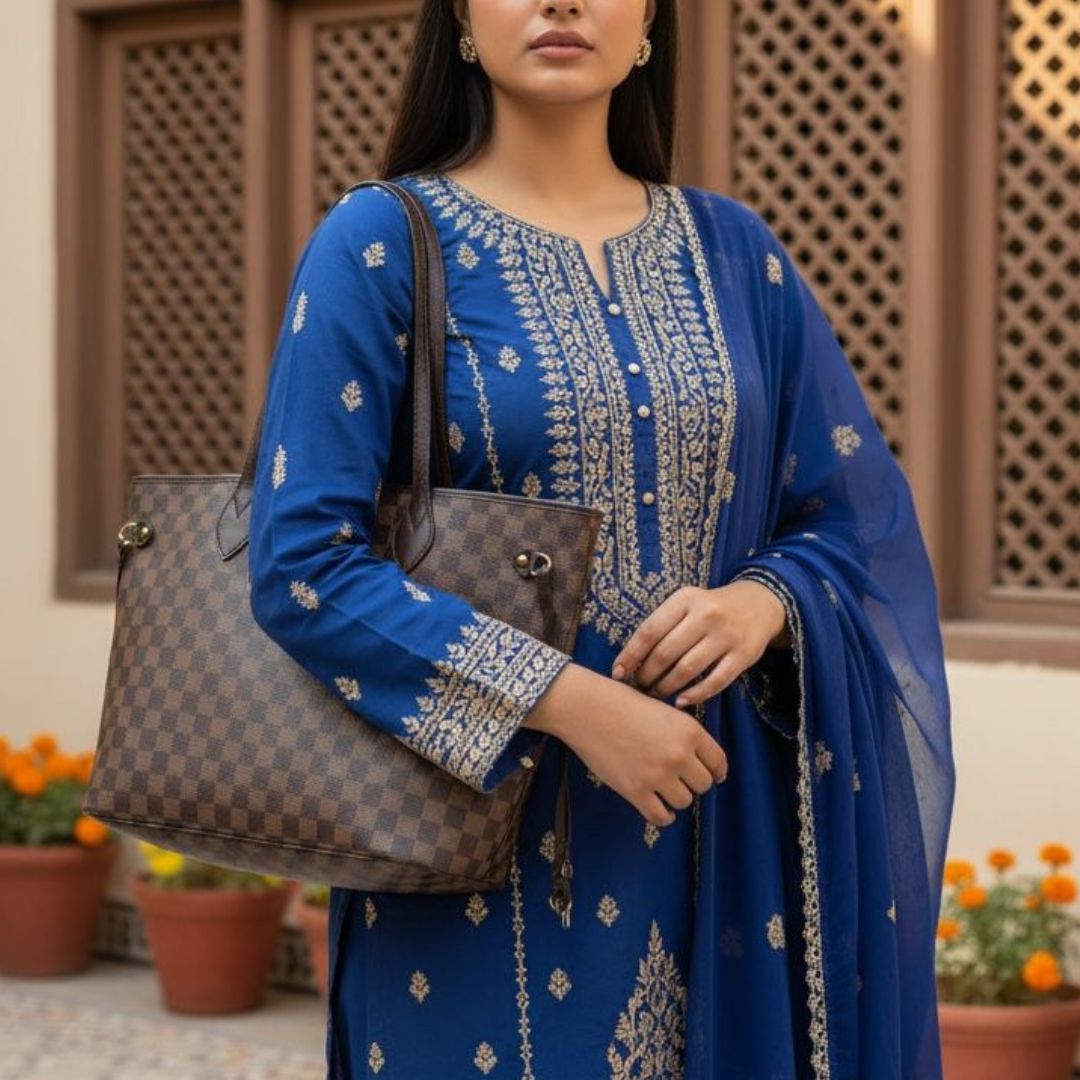 Luxe Checkered Tote Bag - 2 Pcs