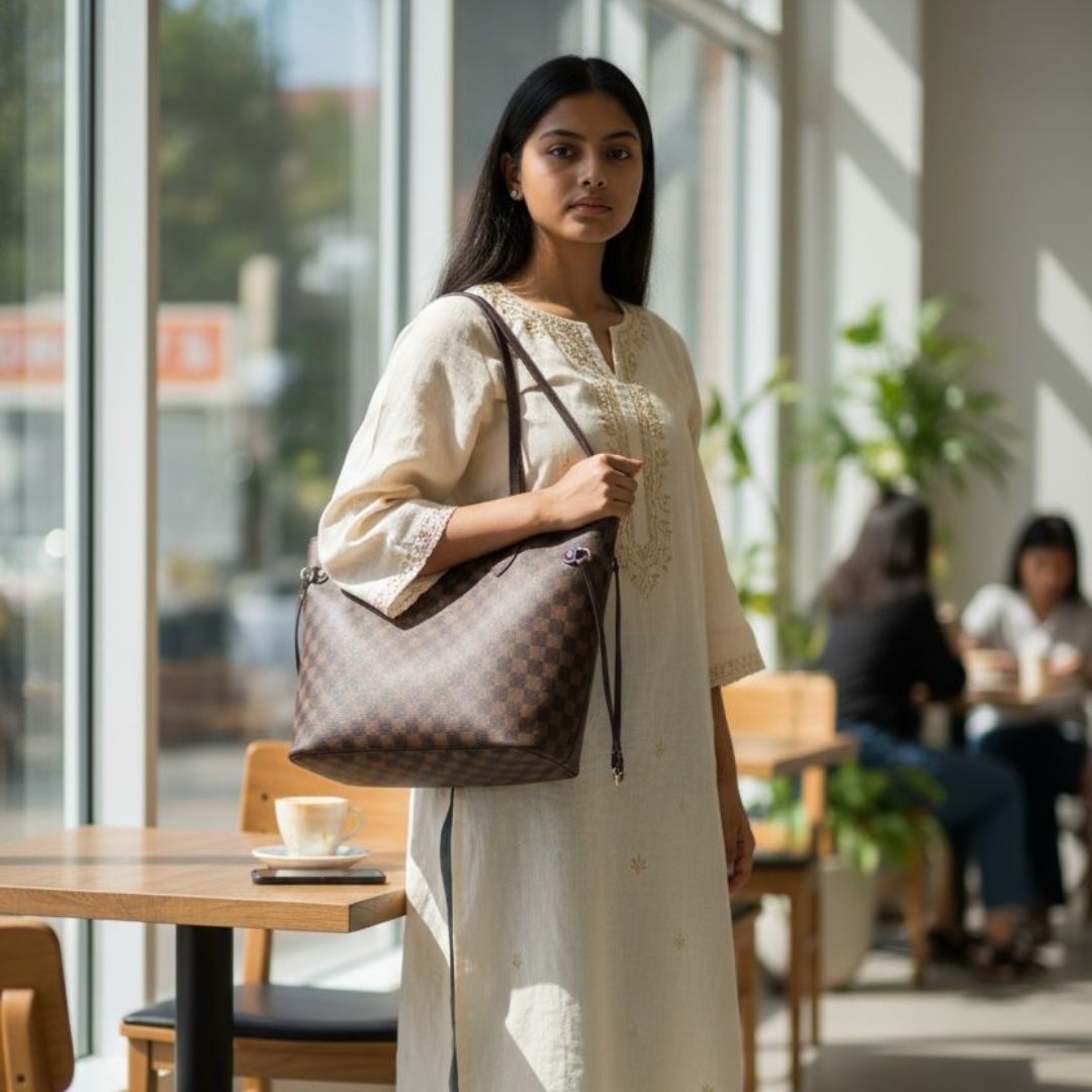 Luxe Checkered Tote Bag - 2 Pcs