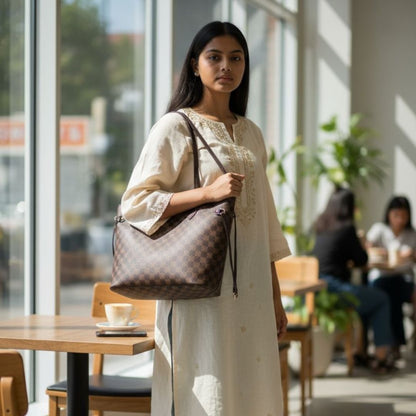 Luxe Checkered Tote Bag - 2 Pcs