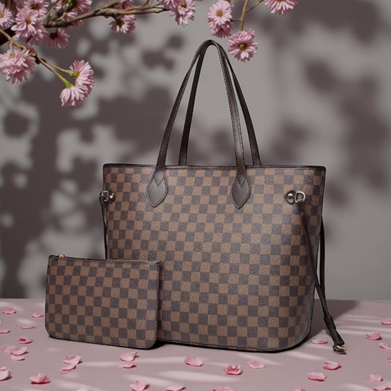 Luxe Checkered Tote Bag - 2 Pcs