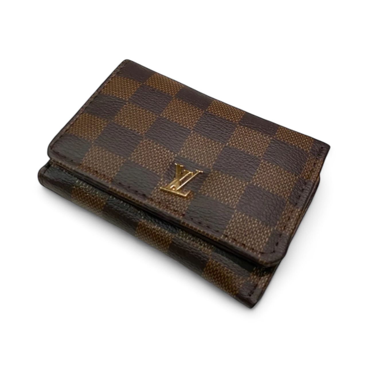 Checkered Mini Wallet - Brown